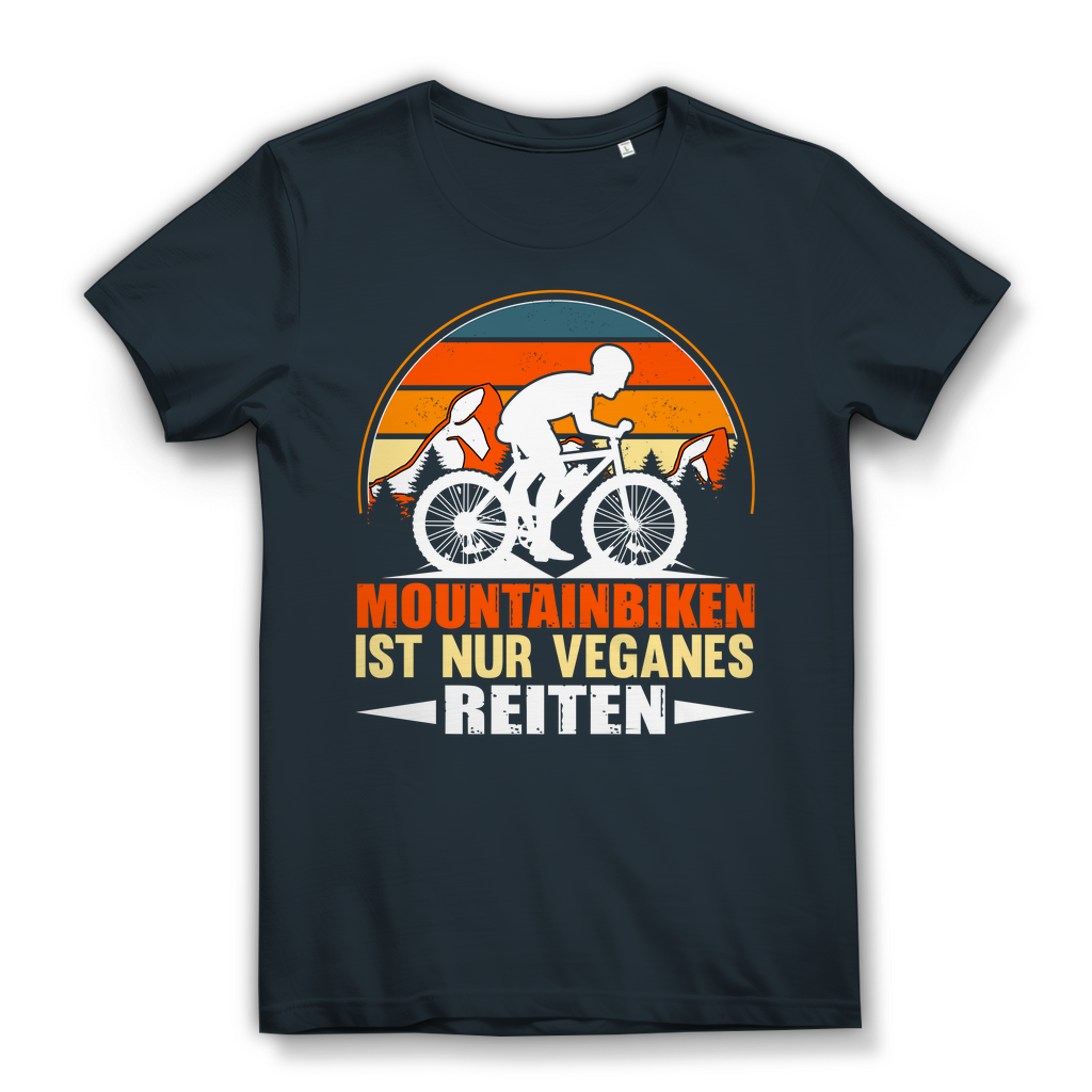 Lustiges Damen Bio T-Shirt Mountainbiken ist nur veganes Reiten Spruch MTB Dark Grey