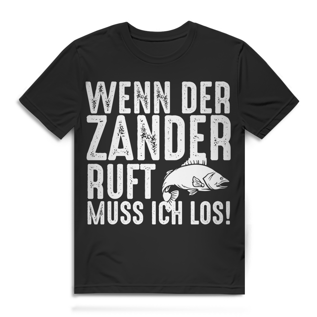 Herren T-Shirt Wenn der Zander ruft muss ich los Angler Black
