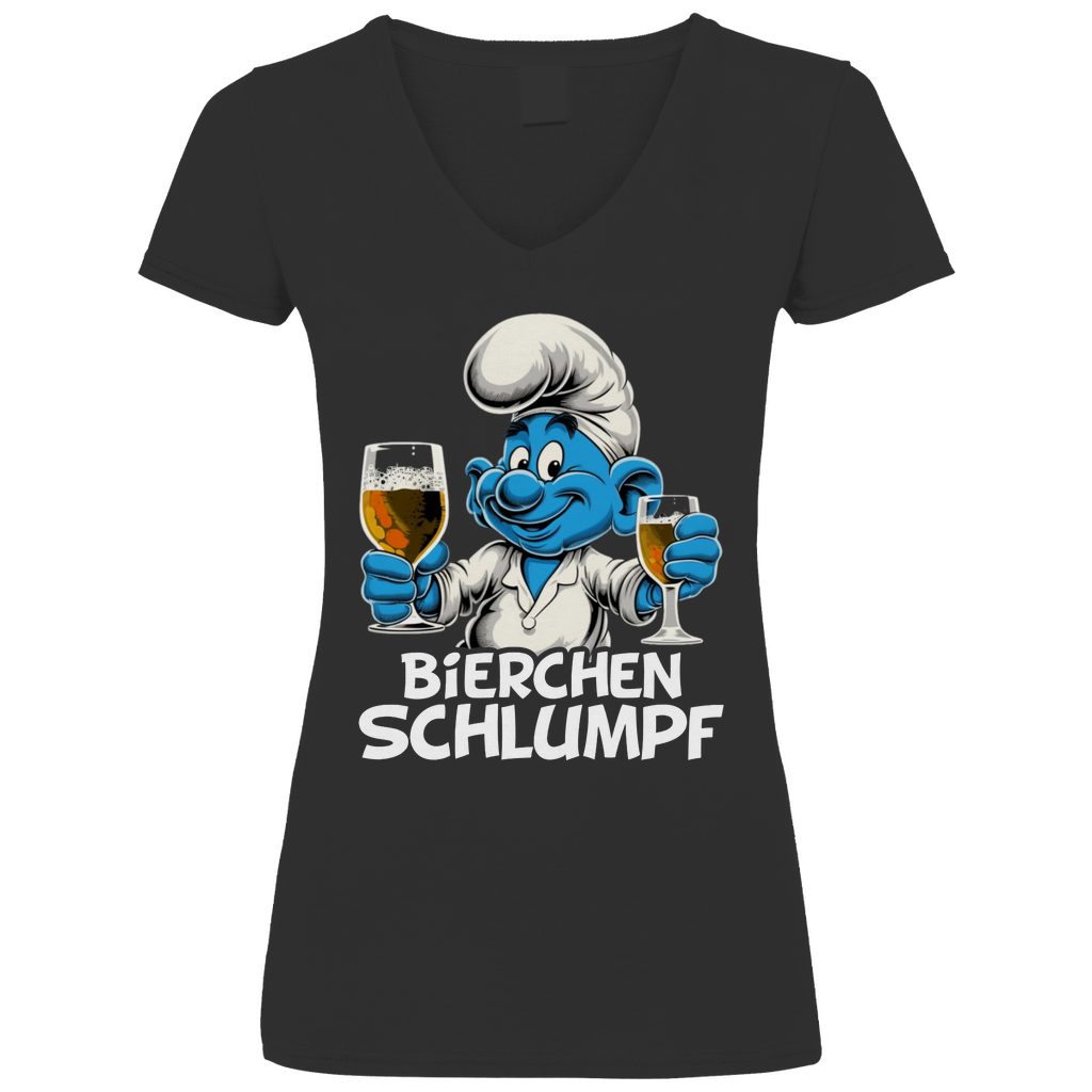 Bierchen Schlumpf Grafik - V-Neck Damenshirt
