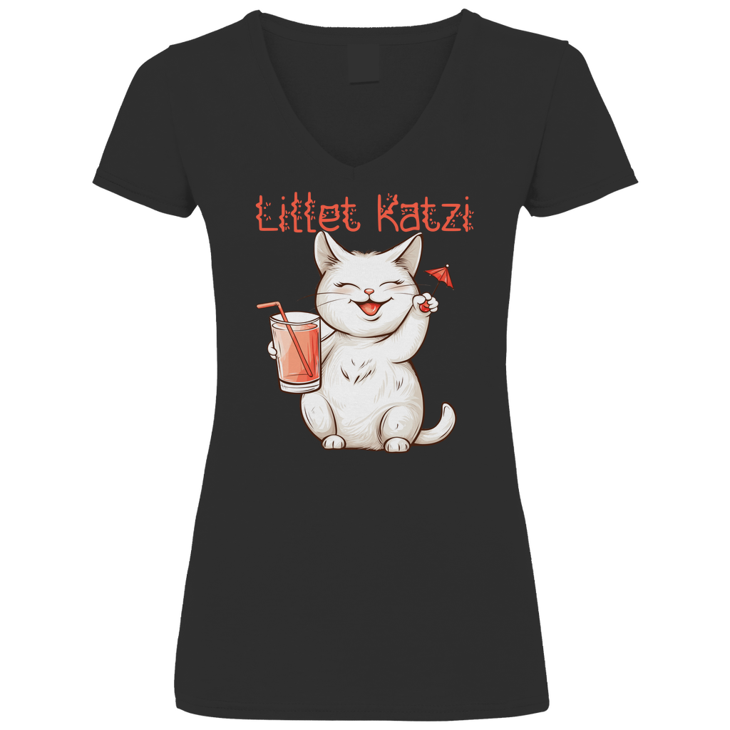 Lillet Katzi Katze - V-Neck Damenshirt Black