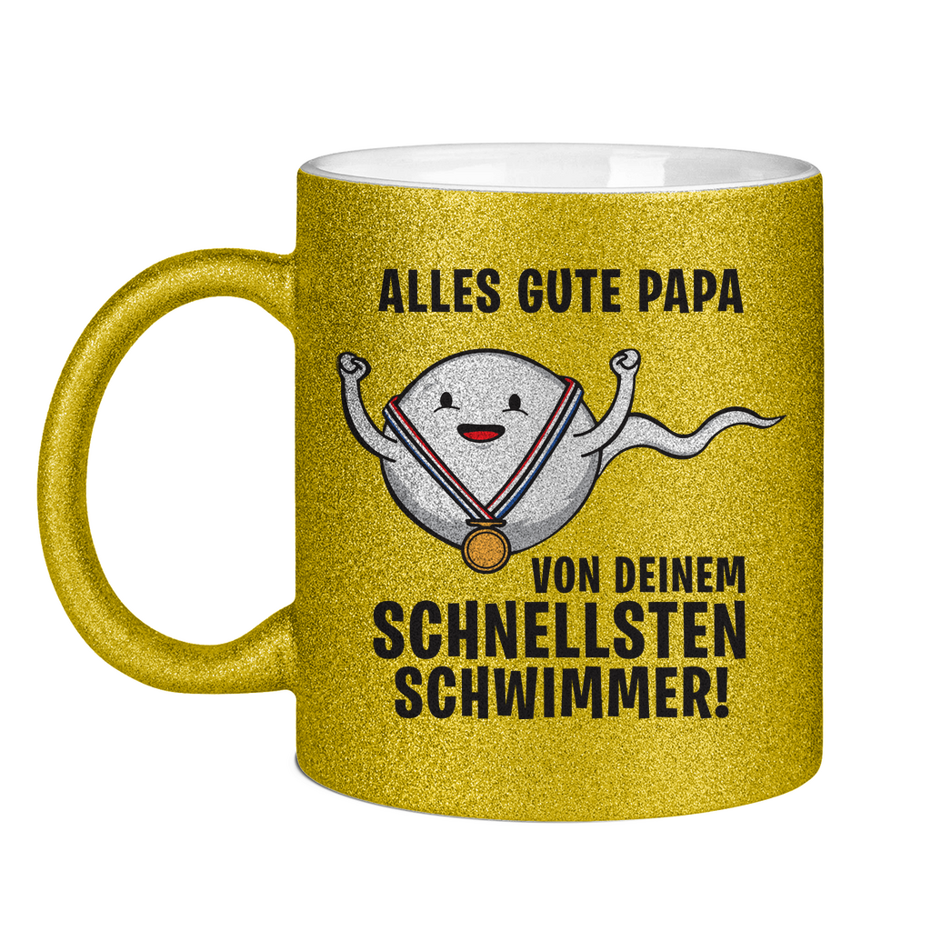 Alles gute Papa von deinem schnellsten Schwimmer! - Glitzertasse Gold Glitter One size