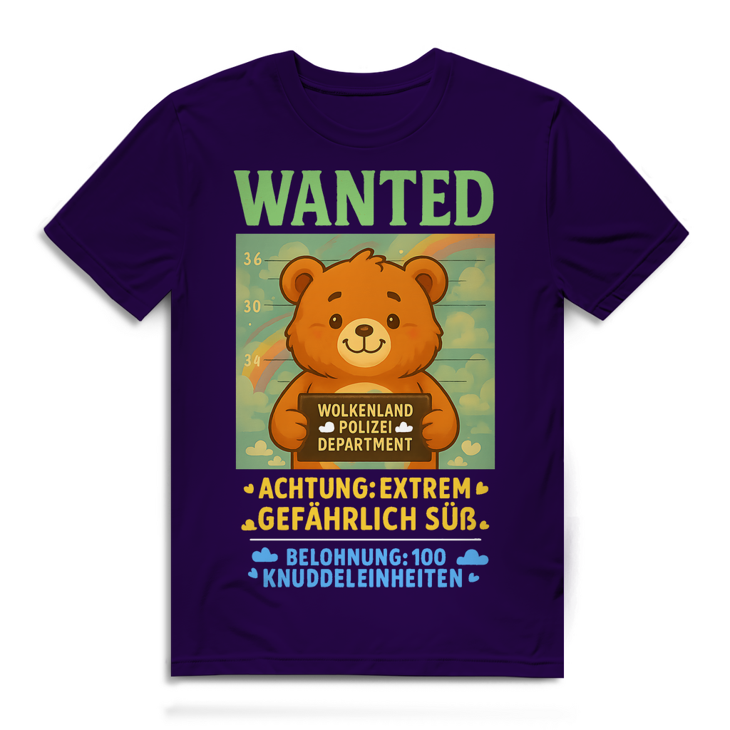 Herren Premium Bio T-Shirt Wanted Glücksbärchi Wolkenland Extrem Gefährlich Süß Urban Purple