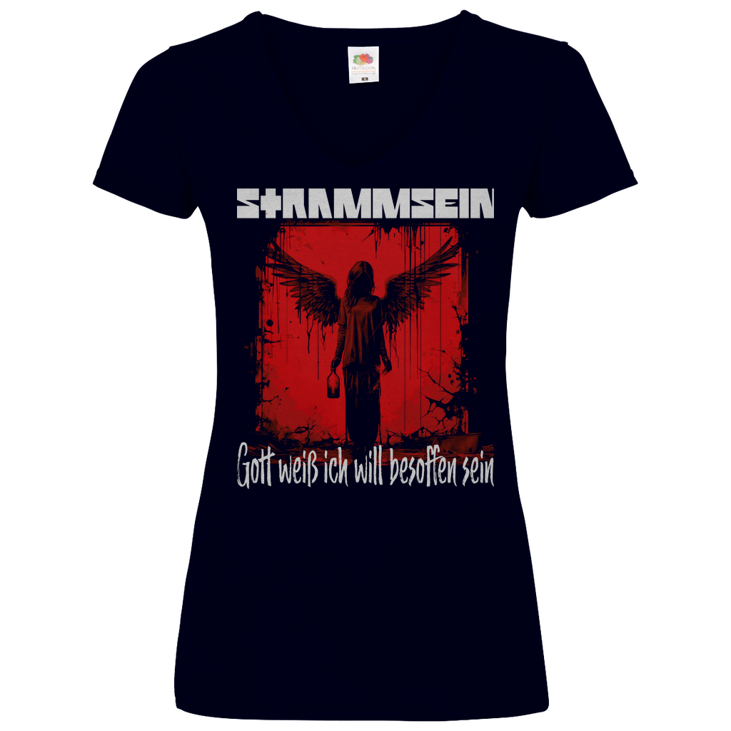 Strammsein Gott weiß ich will besoffen sein - V-Neck Damenshirt Deep Navy