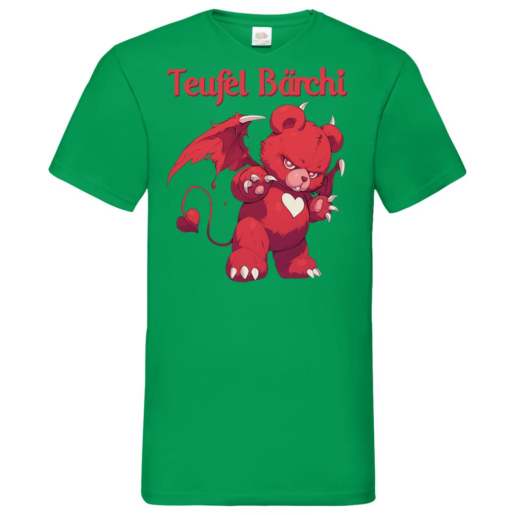 Teufel Bärchi - Glücksbärchi - Herren V-Neck Shirt Kelly Green
