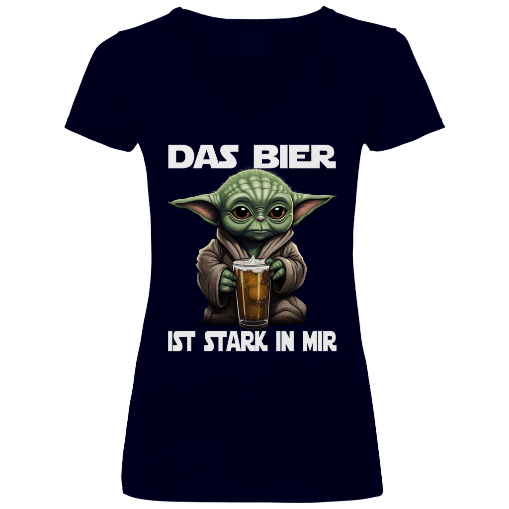 Das Bier ist stark in mir - Baby Yoda Grogu - V-Neck Damenshirt Deep Navy