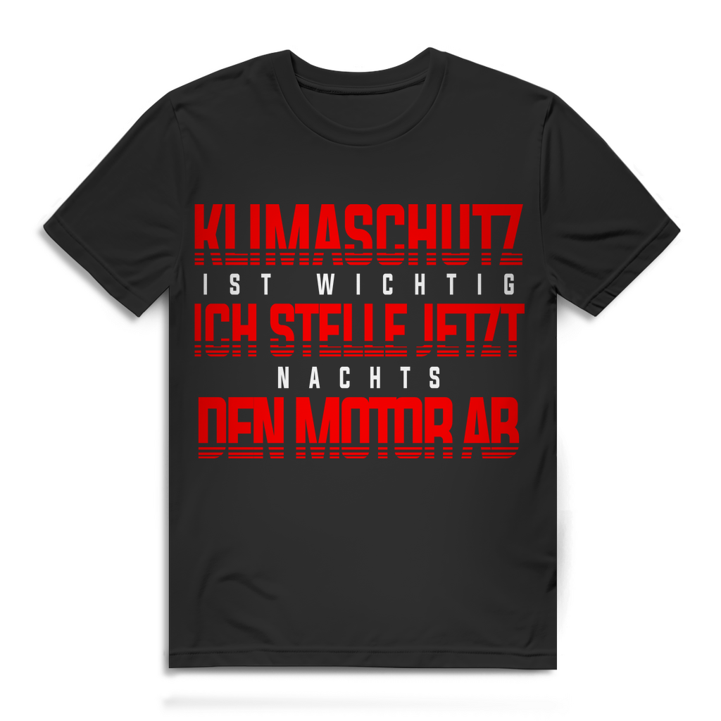 Herren T-Shirt Klimaschutz ich stelle nachts den Motor ab Shirt Black