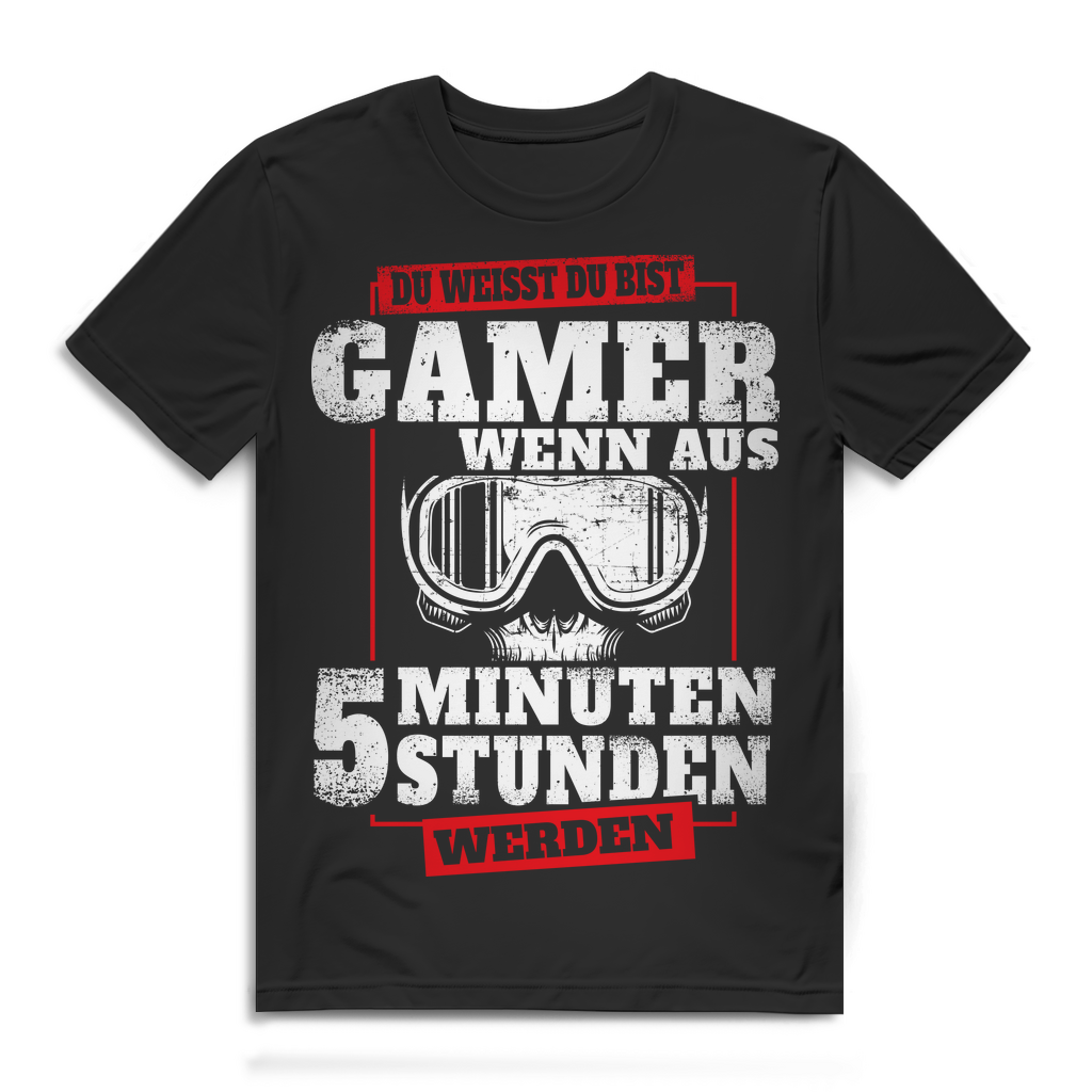 Gaming Shirt Herren – Wenn 5 Minuten zu 5 Stunden werden – Gamer Funshirt Black