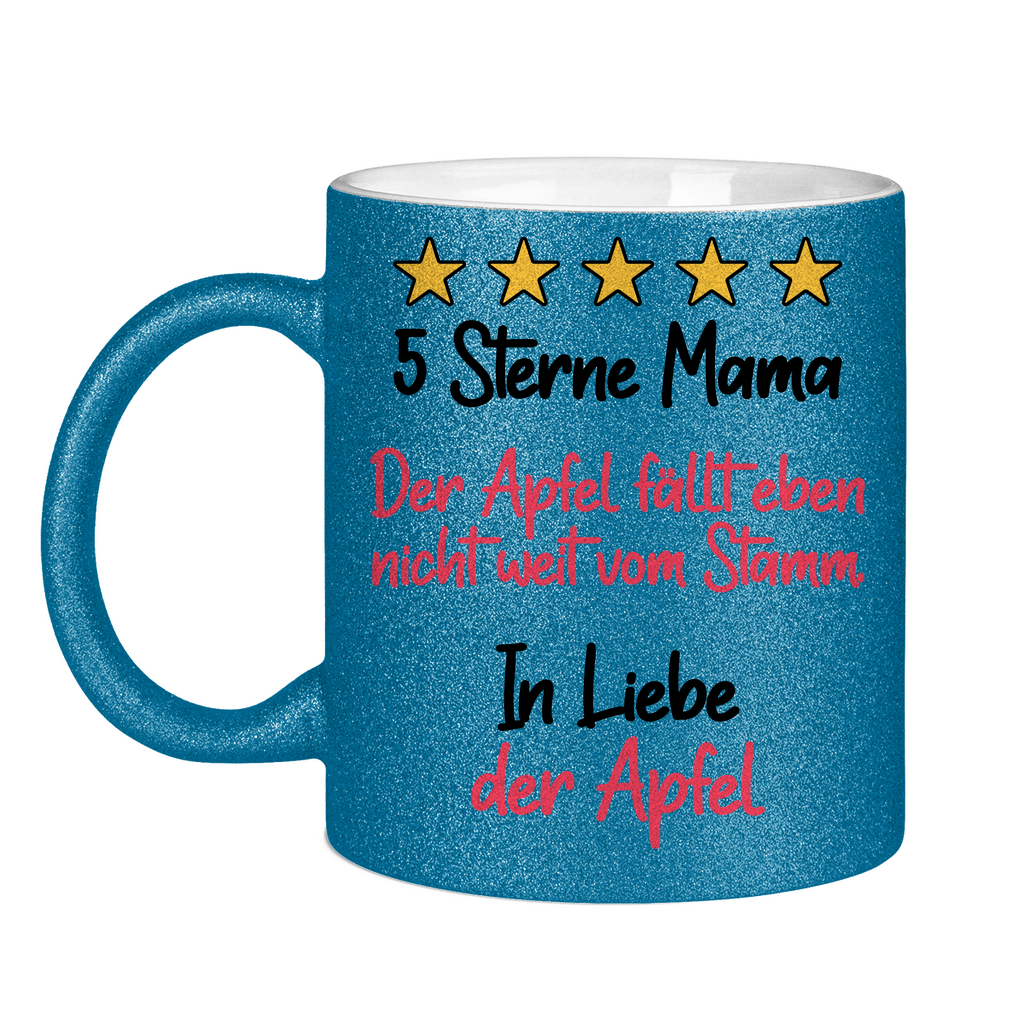 5 Sterne Mama in liebe der Apfel - Glitzertasse Blue Glitter One size