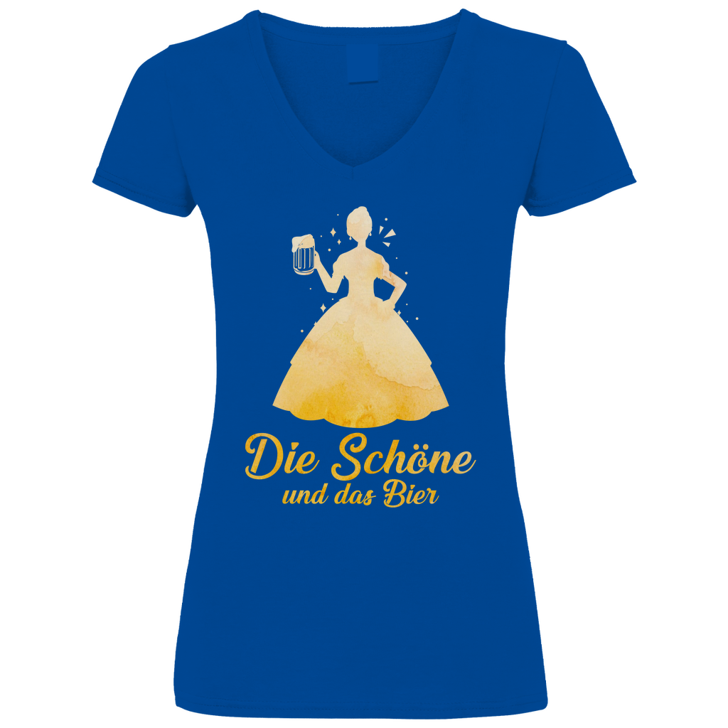 Die schöne und das Bier - Prinzessin Aquarell - V-Neck Damenshirt
