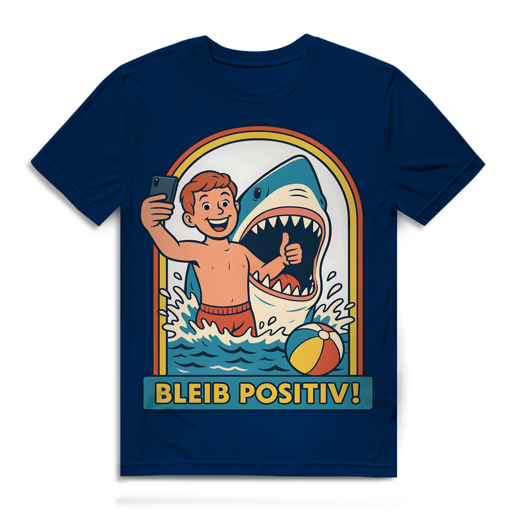Bleib Positiv Hai Selfie Retro - Herren Premium Bio T-Shirt Navy