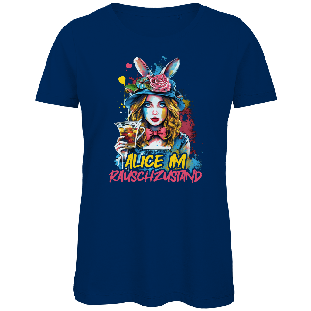 Alice im Rauschzustand Bunt - Damen Premium Bio T-Shirt Navy