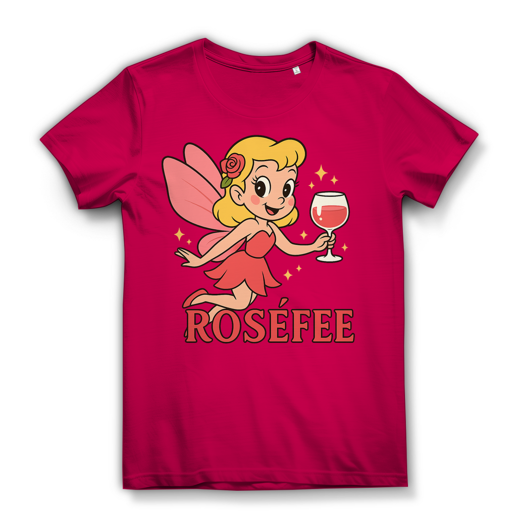 Damen Premium Bio T-Shirt ROSÉFEE – Rosé Wein Fee Motiv aus 100 % Bio-Baumwolle Fuchsia