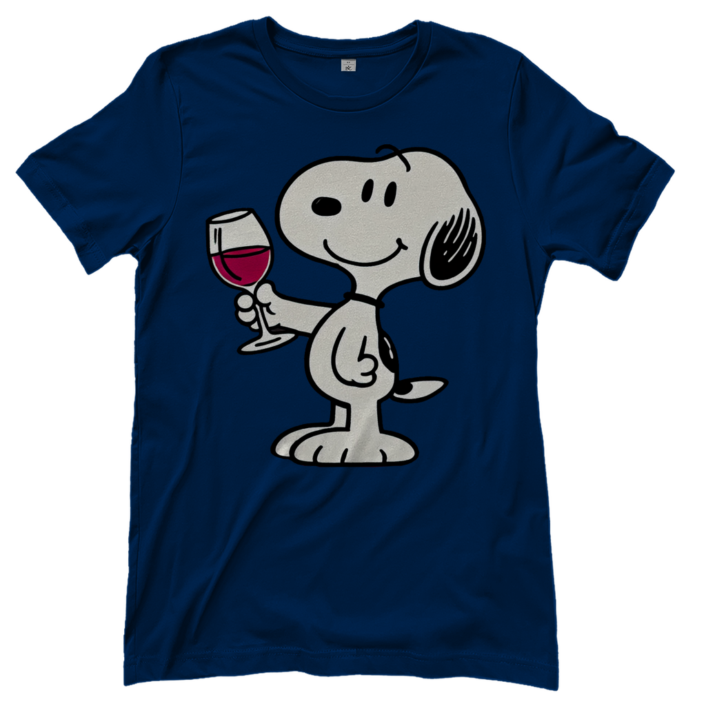 Snoopy mit Wein - Die Peanuts - Damenshirt Navy