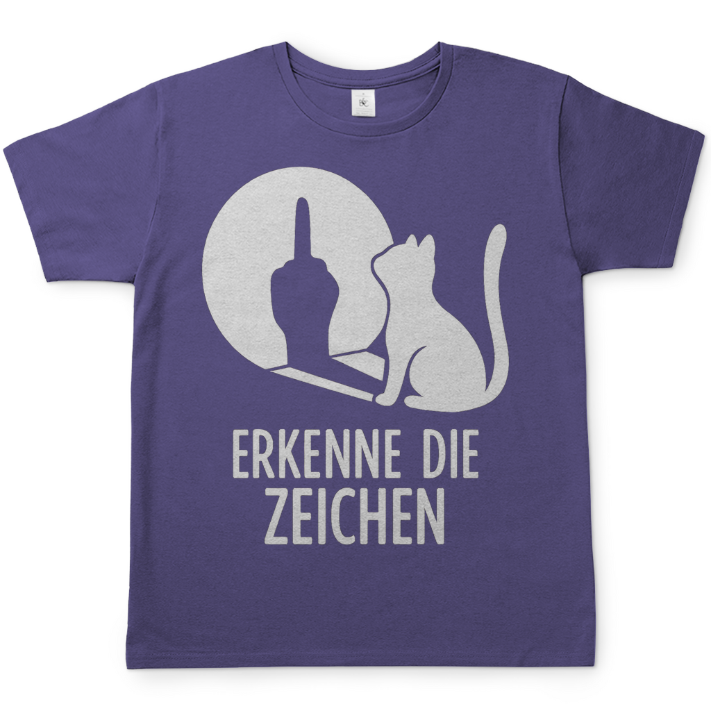 Herren T-Shirt Erkenne Die Zeichen Katze Katzenliebhaber Funshirt Millennial Lilac
