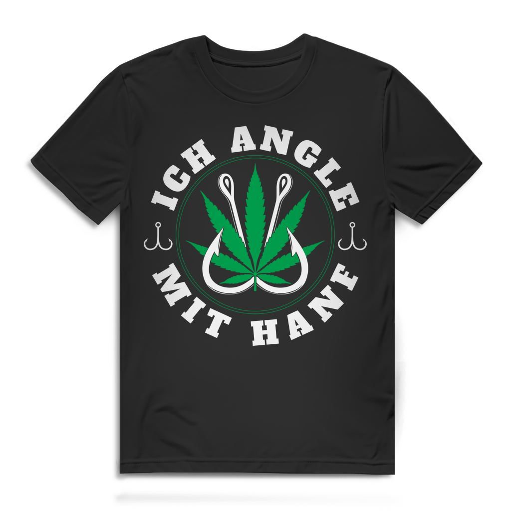 Ich angle mit Hanf T-Shirt Herren – Angel Spruch mit Hanfblatt und Haken Design Black