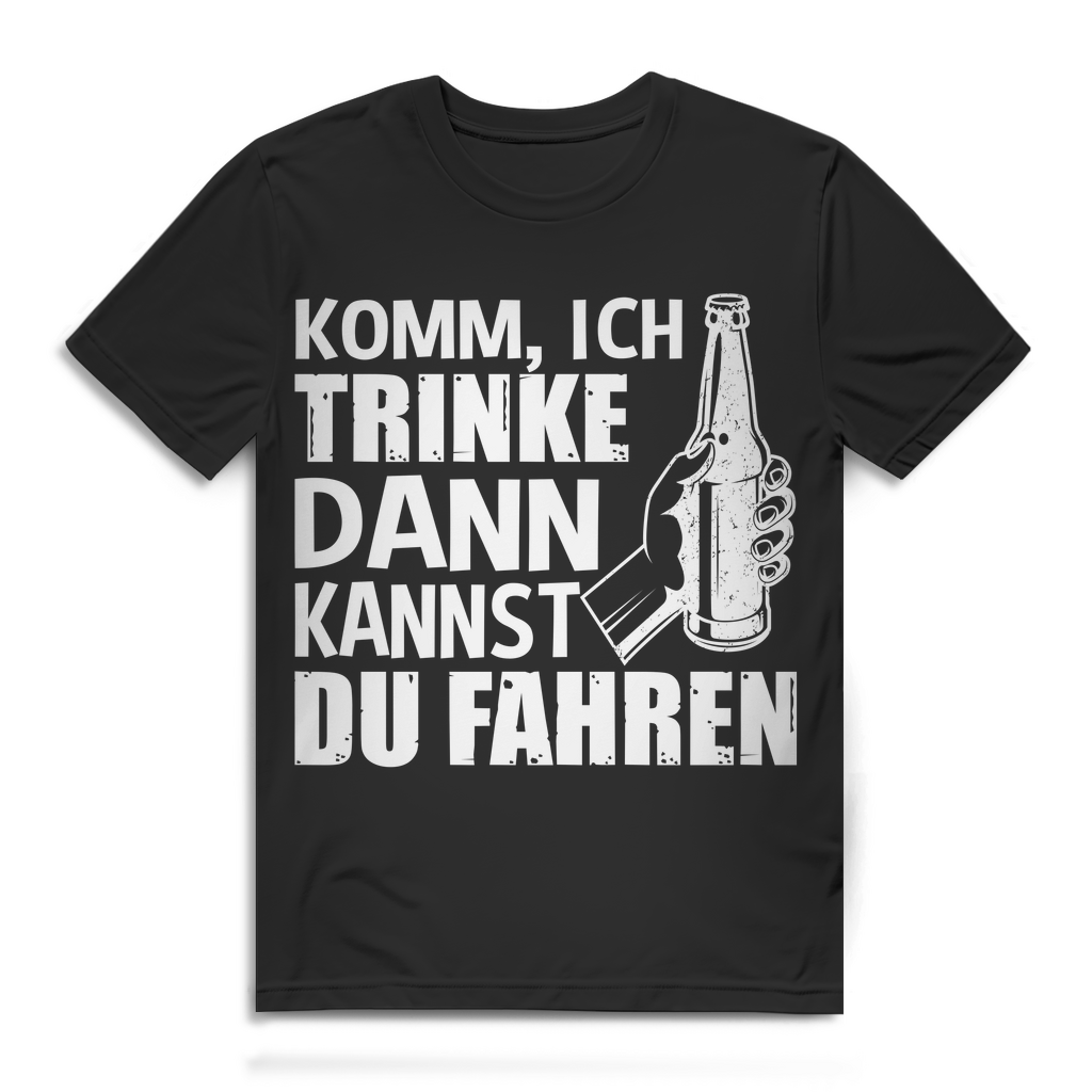 Herren T-Shirt Komm ich trinke dann kannst du fahren Bier Spruch Bio-Shirt Black