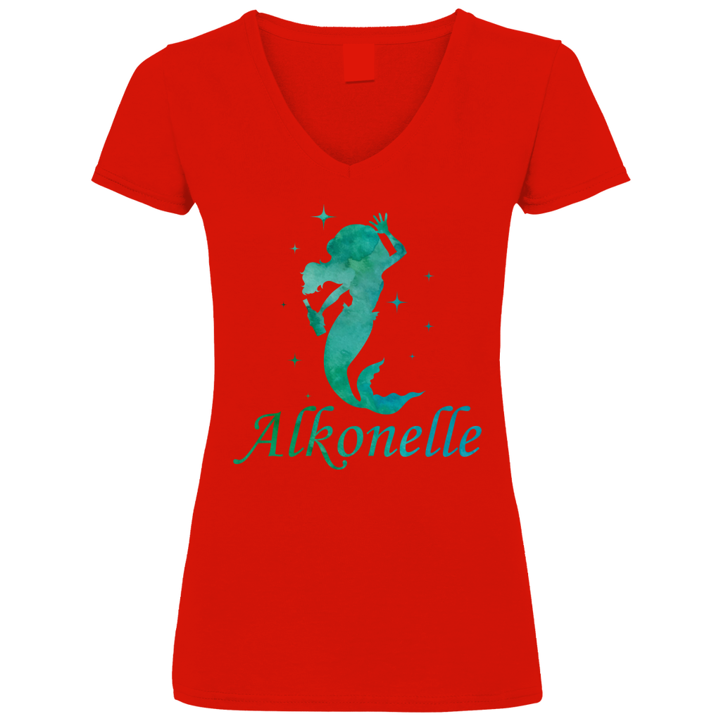Alkonelle - Prinzessin Aquarell - V-Neck Damenshirt Red L