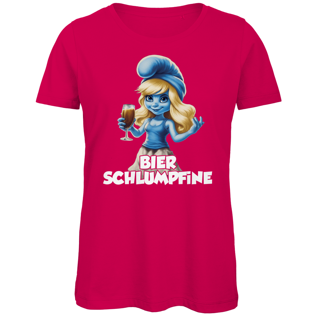Bier Schlumpfine Grafik - Damen Premium Bio T-Shirt Fuchsia