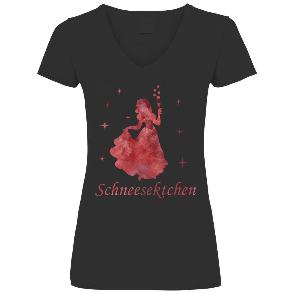 Schneesektchen - Prinzessin Aquarell - V-Neck Damenshirt Black