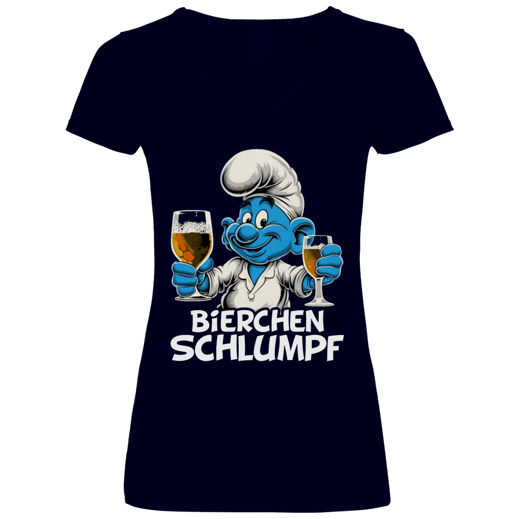 Bierchen Schlumpf Grafik - V-Neck Damenshirt