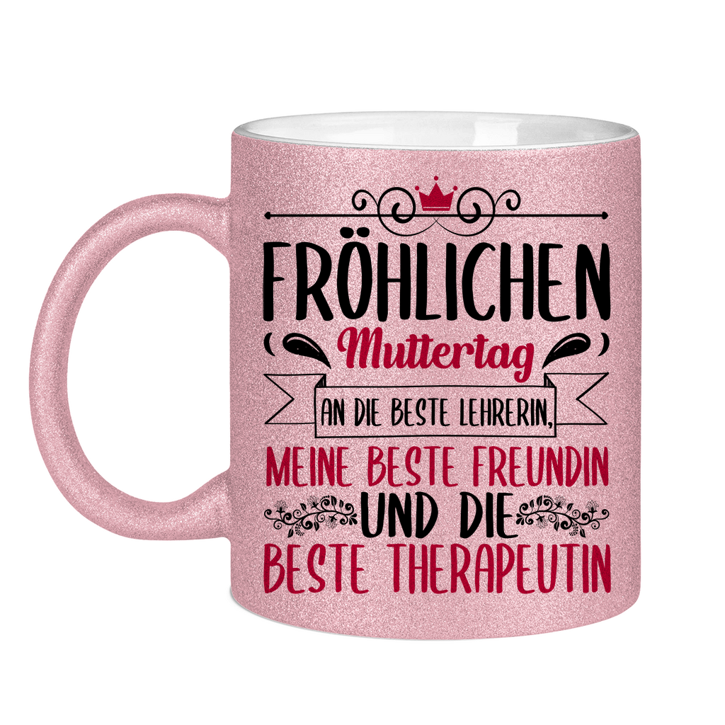 Fröhlichen Muttertag an die beste Mutter - Glitzertasse Pink Glitter One size