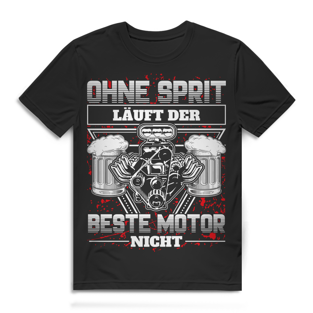 Herren T-Shirt Ohne Sprit läuft der beste Motor nicht Bier Shirt Black