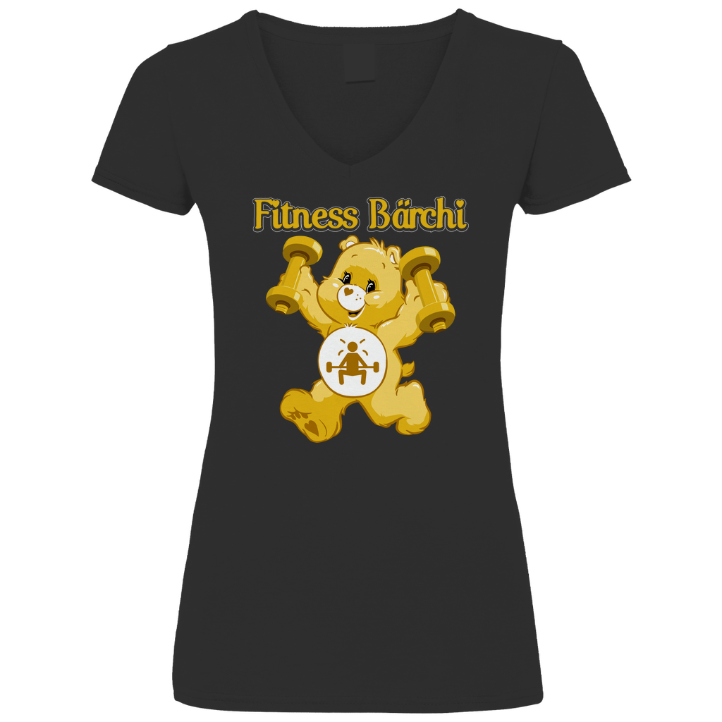 Fitness Bärchi - Glücksbärchi - V-Neck Damenshirt Black
