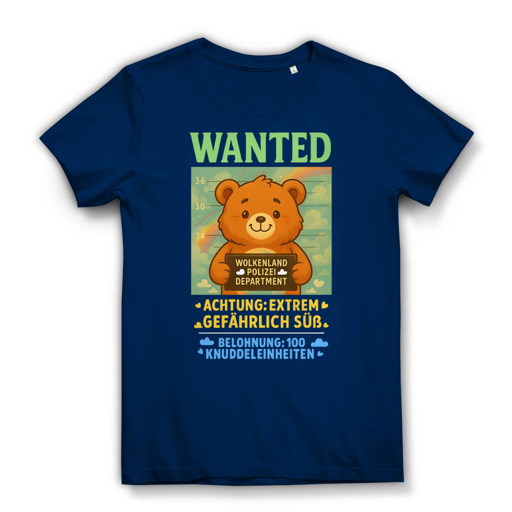 Damen Premium Bio T-Shirt Wanted Glücksbärchi Wolkenland Extrem Gefährlich Süß Navy