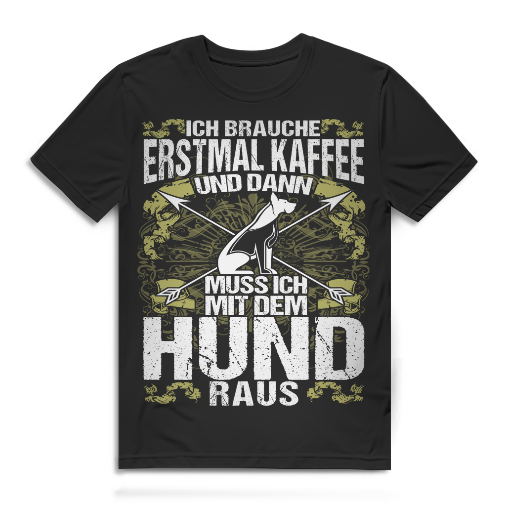 Herren T-Shirt Kaffee und Hund – Lustiges Morgenritual Shirt für Hundeherrchen