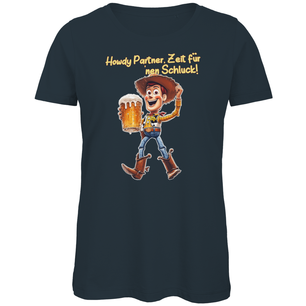 Howdy Partner Zeit für nen Schluck - Woody Toy Story - Damen Premium Bio T-Shirt Dark Grey