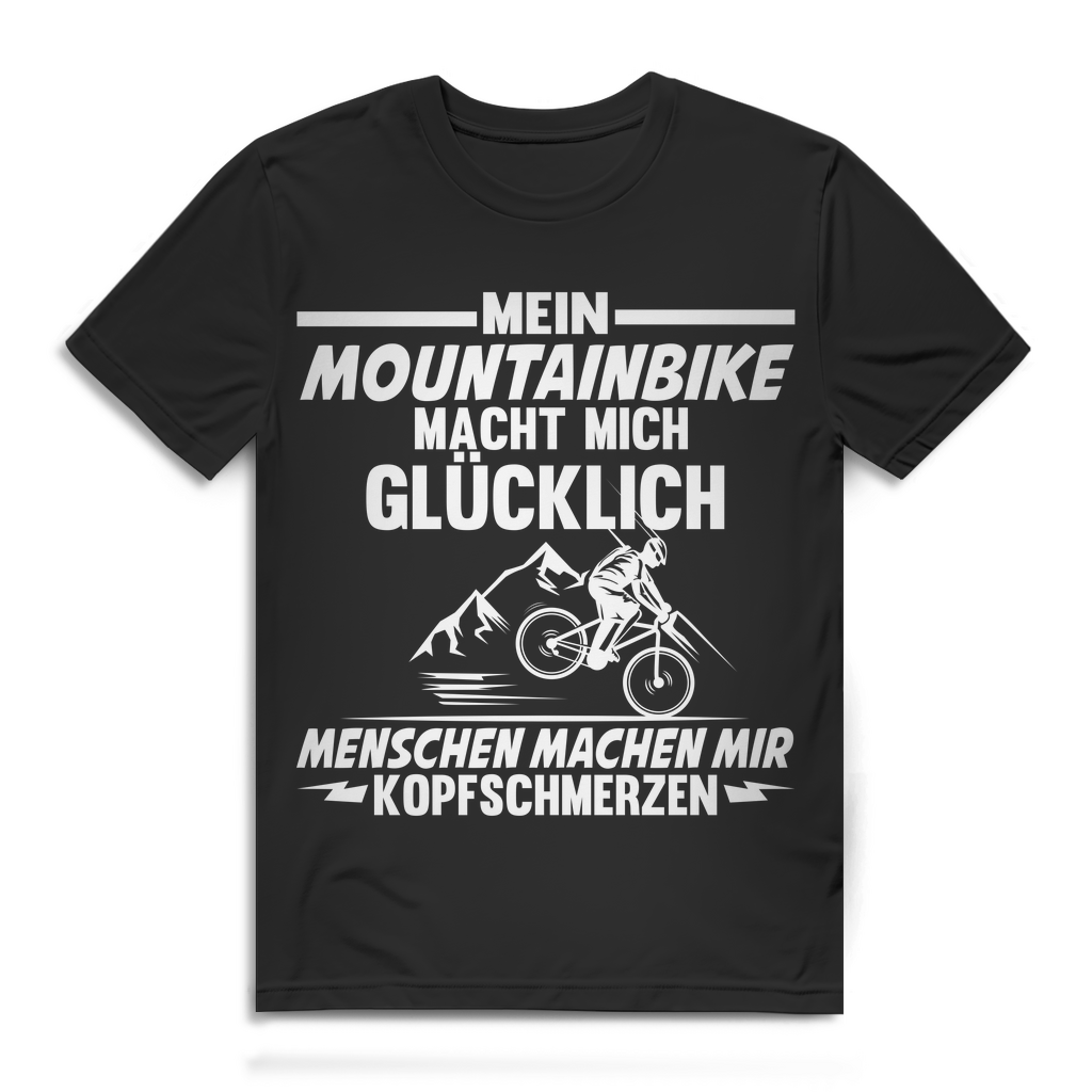 Herren MTB Shirt Mein Mountainbike glücklich Menschen Kopfschmerzen Spruch Black
