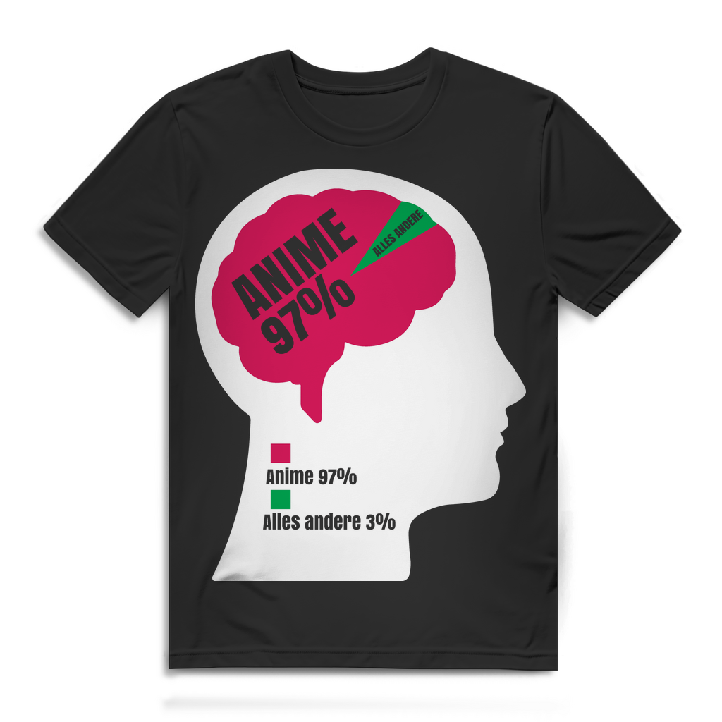 Anime 97% Shirt Herren – Witziges Otaku Gehirn Motiv für Anime Fans Black