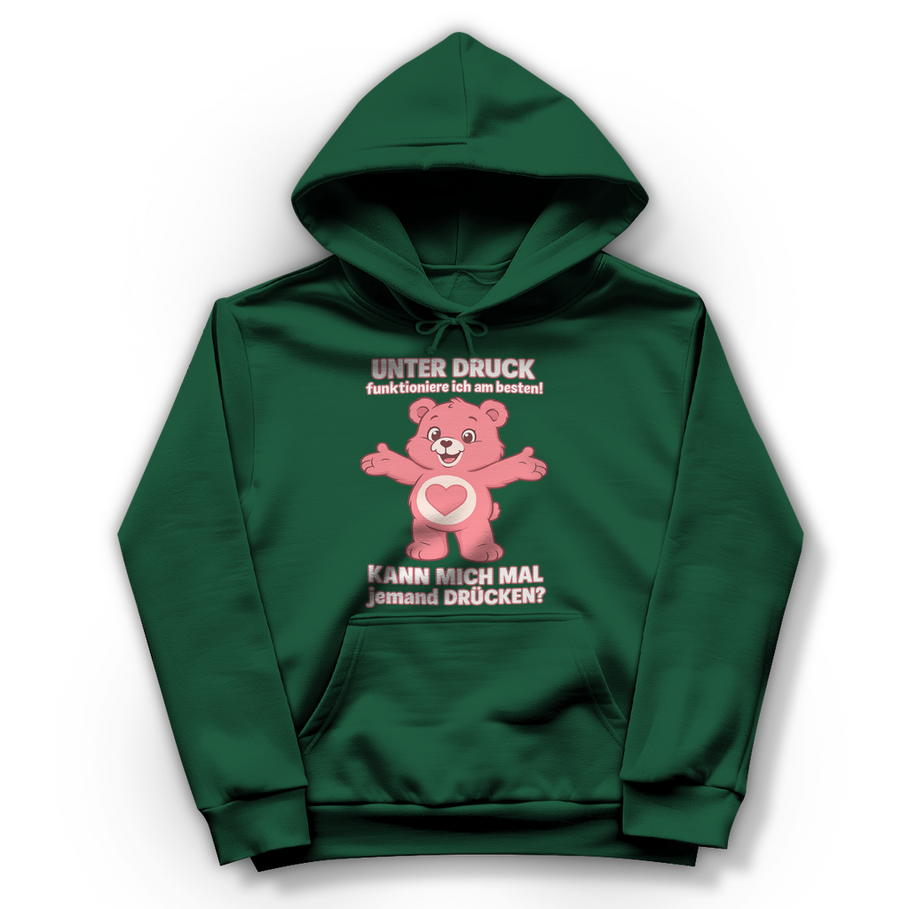 Damen Hoodie – Unter Druck funktioniere ich am besten • Kann mich mal jemand drücken? • Bär Motiv Bottle Green