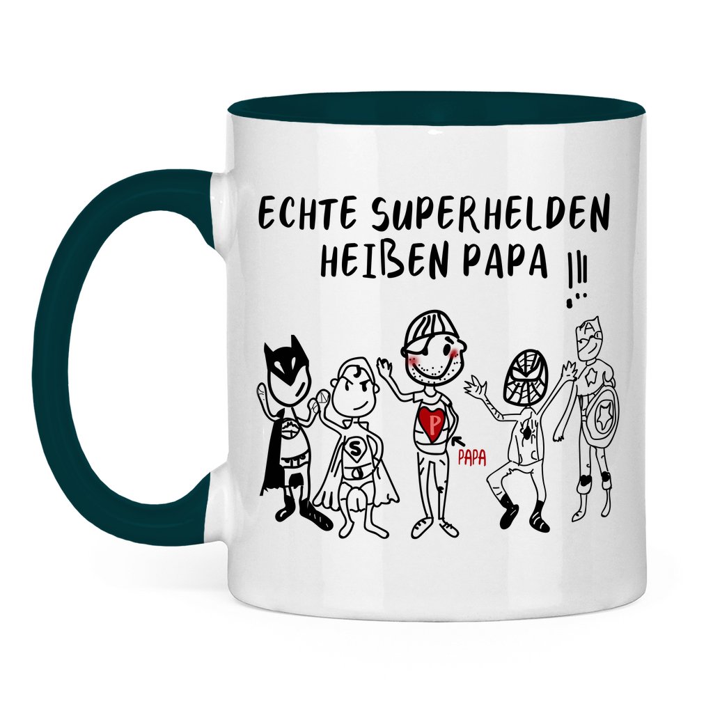 Echte Superhelden heißen Papa! - Tasse zweifarbig Petrol