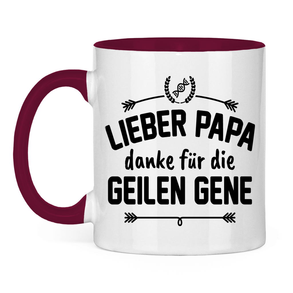 Lieber Papa danke für die geilen Gene - Tasse zweifarbig Burgundy