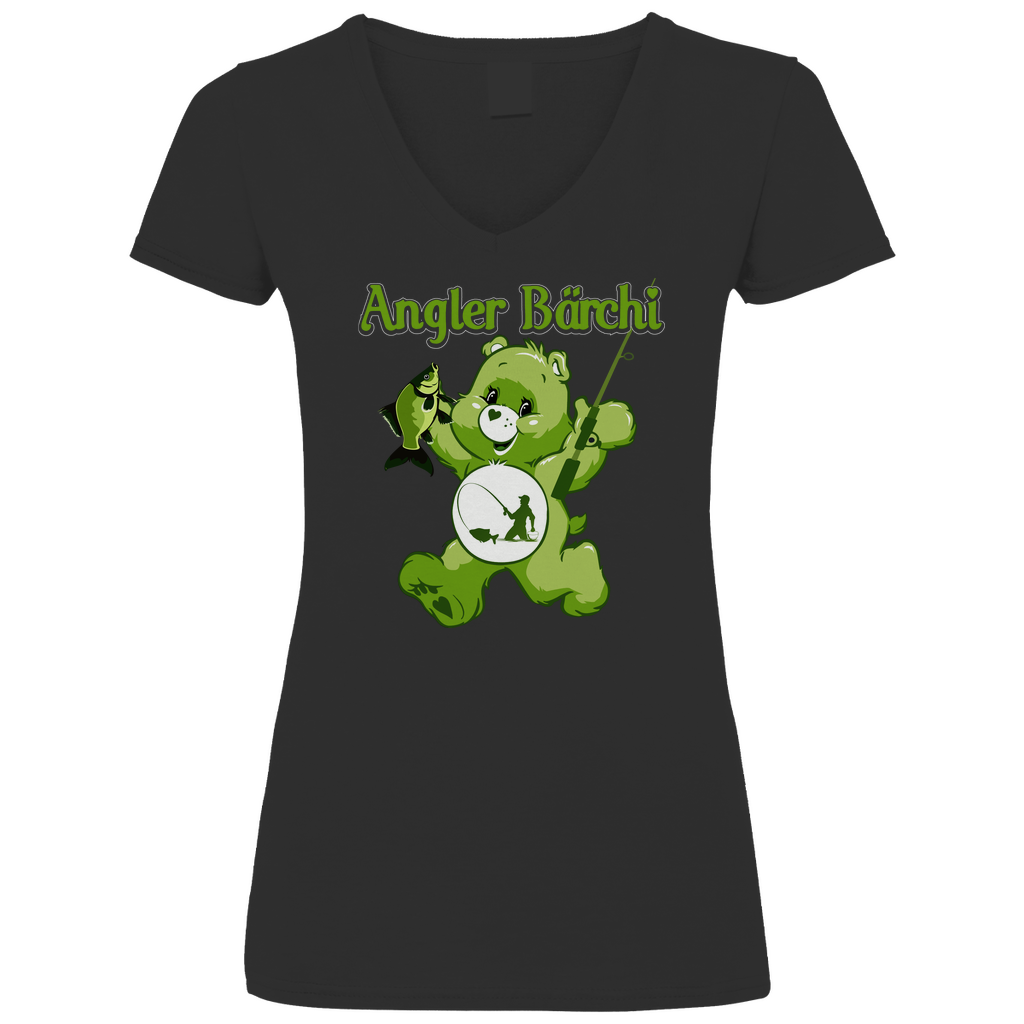 Angler Bärchi - Glücksbärchi - V-Neck Damenshirt Black