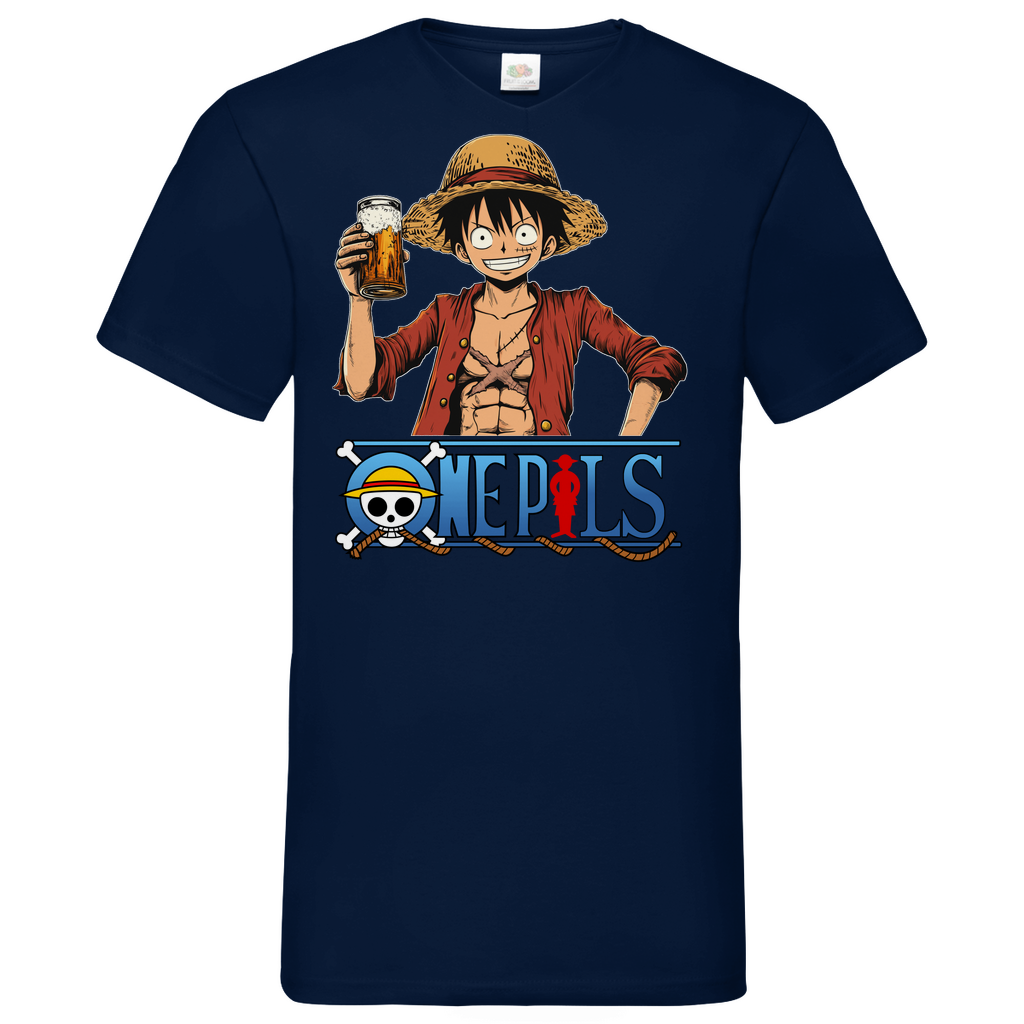 One Pils - One Piece Ruffy - Herren V-Neck Shirt Navy