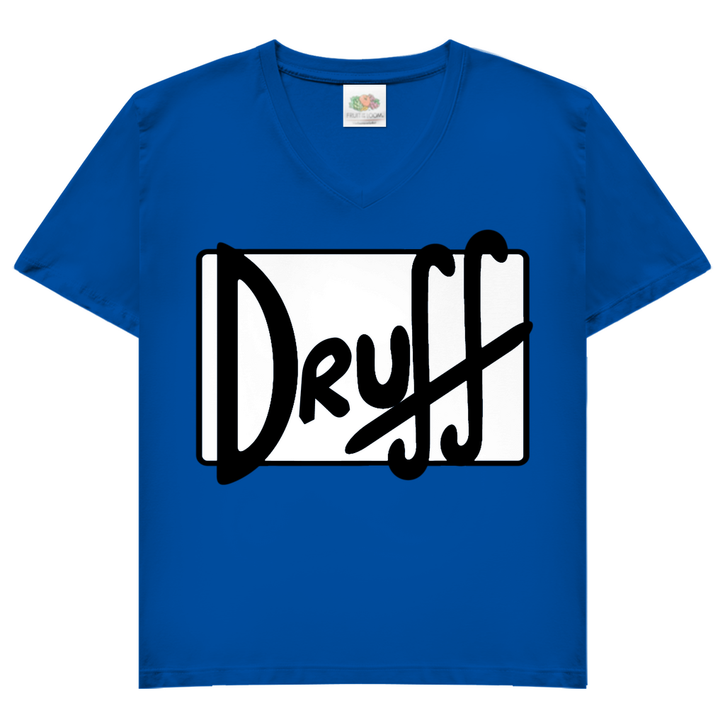 Damen V-Neck T-Shirt druff – Bold Retro Logo Design im Cartoon-Style Royal Blue