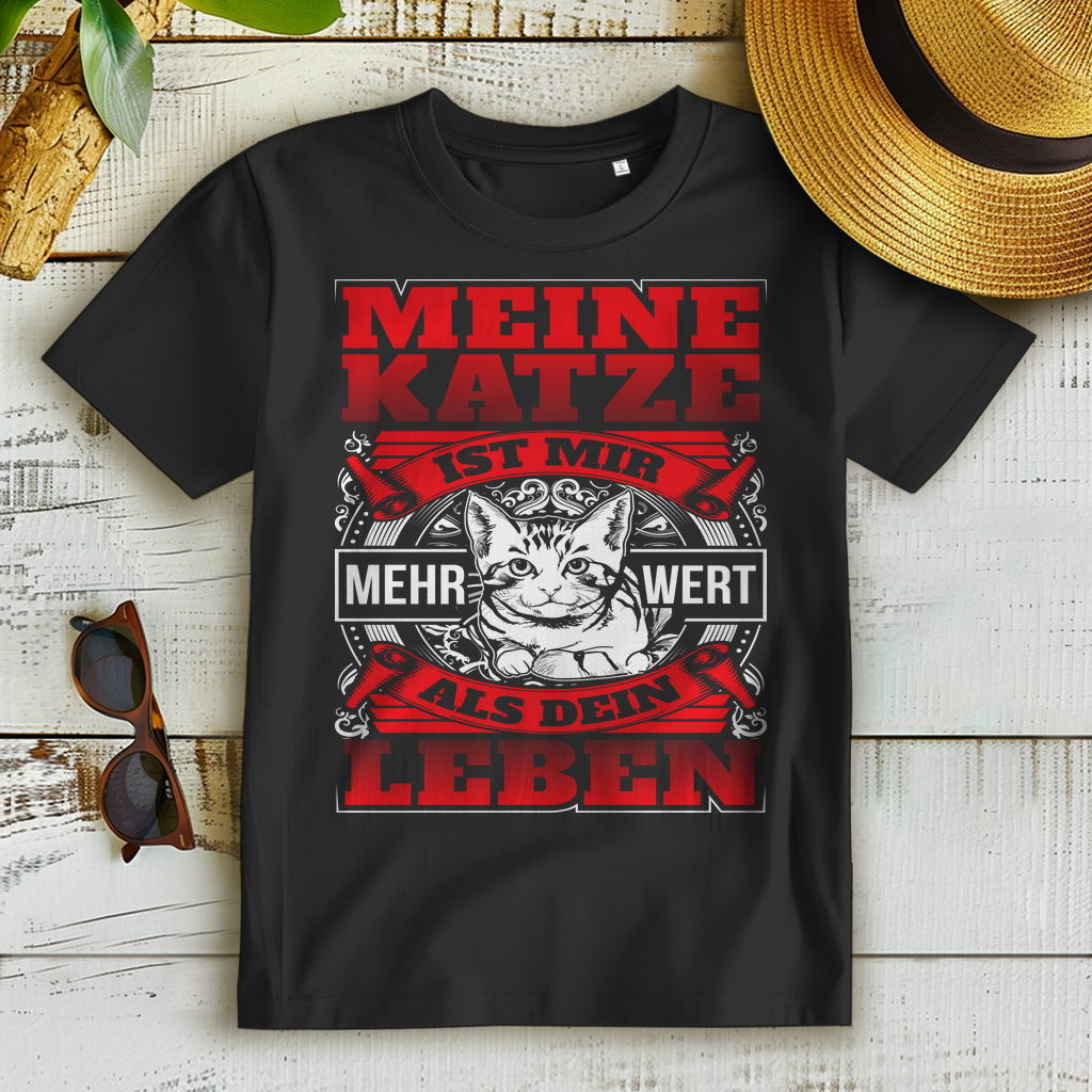Meine Katze ist mir mehr wert – Sarkastisches Damen T-Shirt für Katzenfans