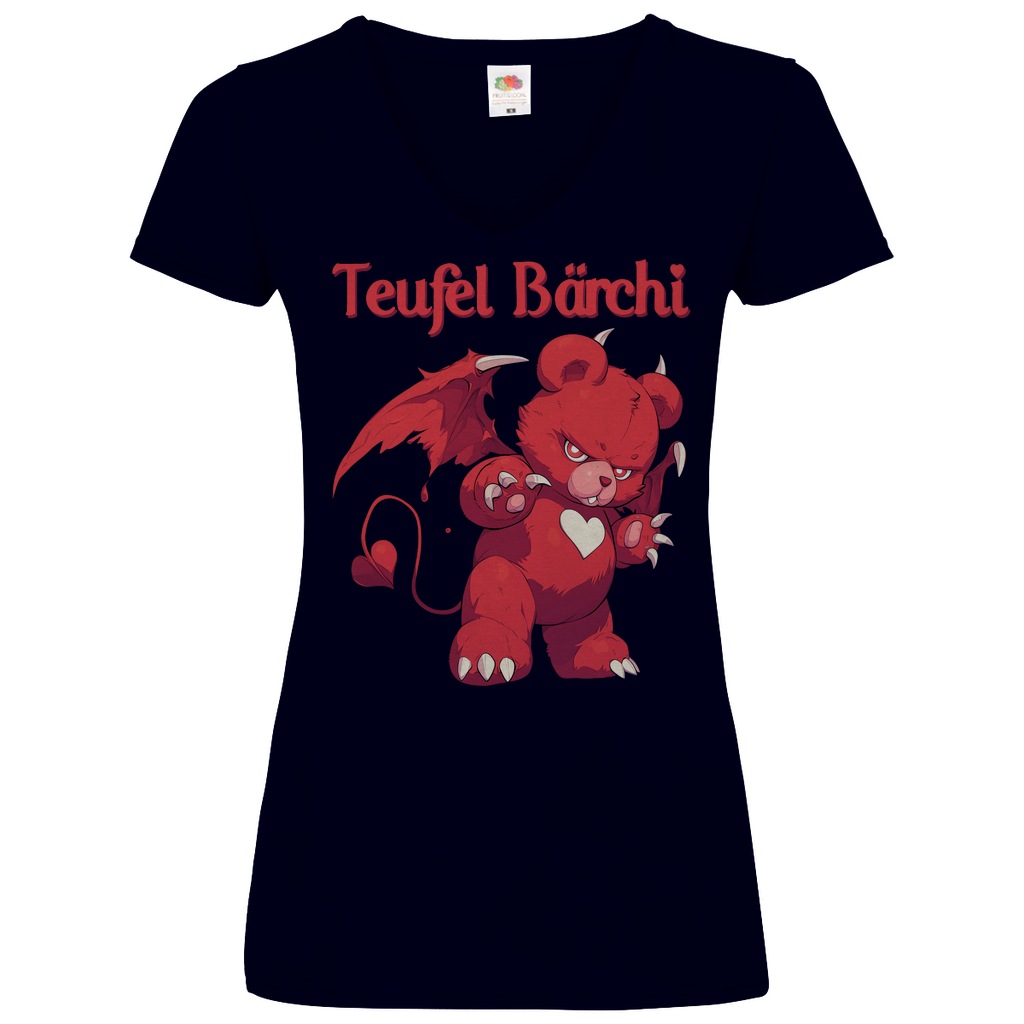 Teufel Bärchi - Glücksbärchi - V-Neck Damenshirt Deep Navy