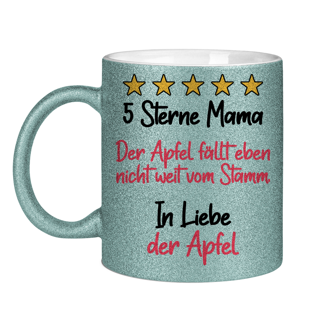 5 Sterne Mama in liebe der Apfel - Glitzertasse Light Blue Glitter One size