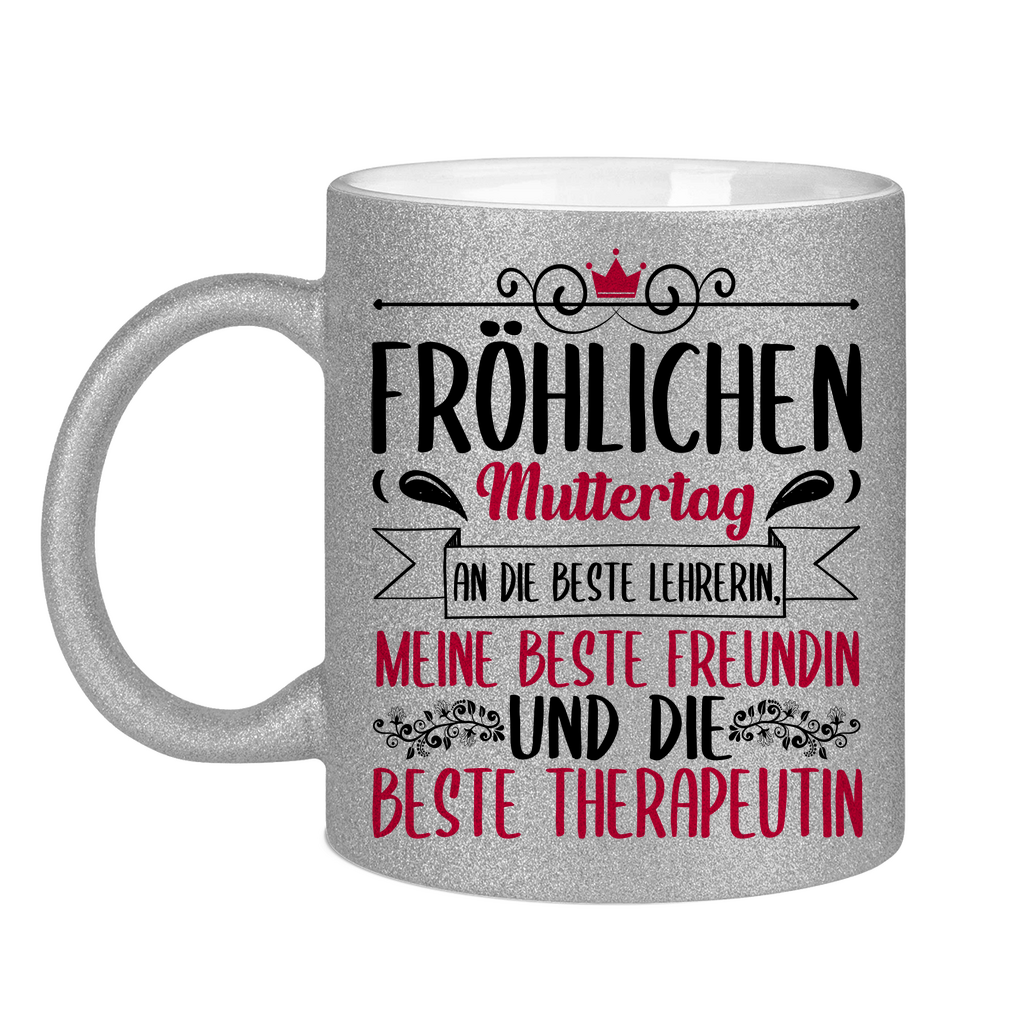 Fröhlichen Muttertag an die beste Mutter - Glitzertasse Silver Glitter One size