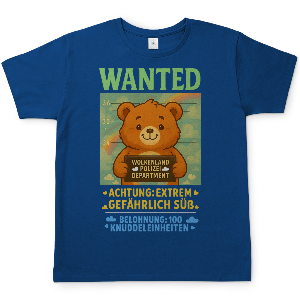 Herren T-Shirt Wanted Glücksbärchi Wolkenland Extrem Gefährlich Süß Royal Blue