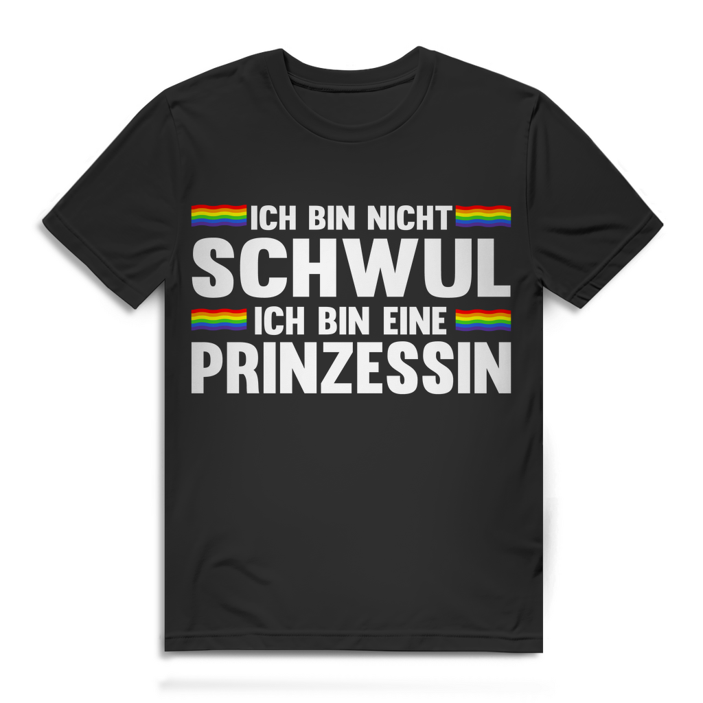 Herren T-Shirt Ich bin nicht schwul ich bin eine Prinzessin Bio Baumwolle Pride Black