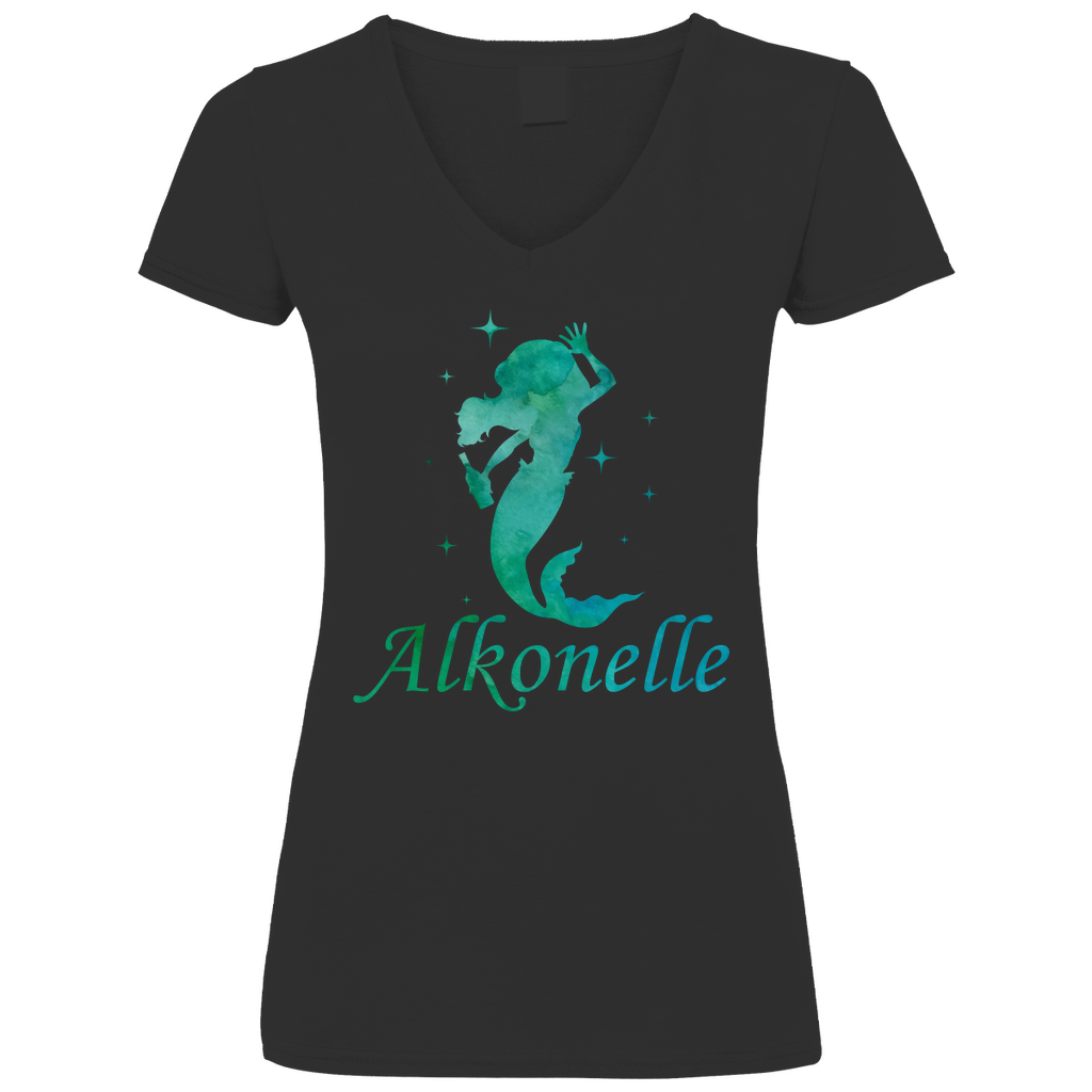 Alkonelle - Prinzessin Aquarell - V-Neck Damenshirt Black