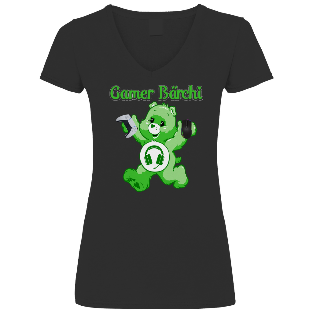 Gamer Bärchi - Glücksbärchi - V-Neck Damenshirt Black