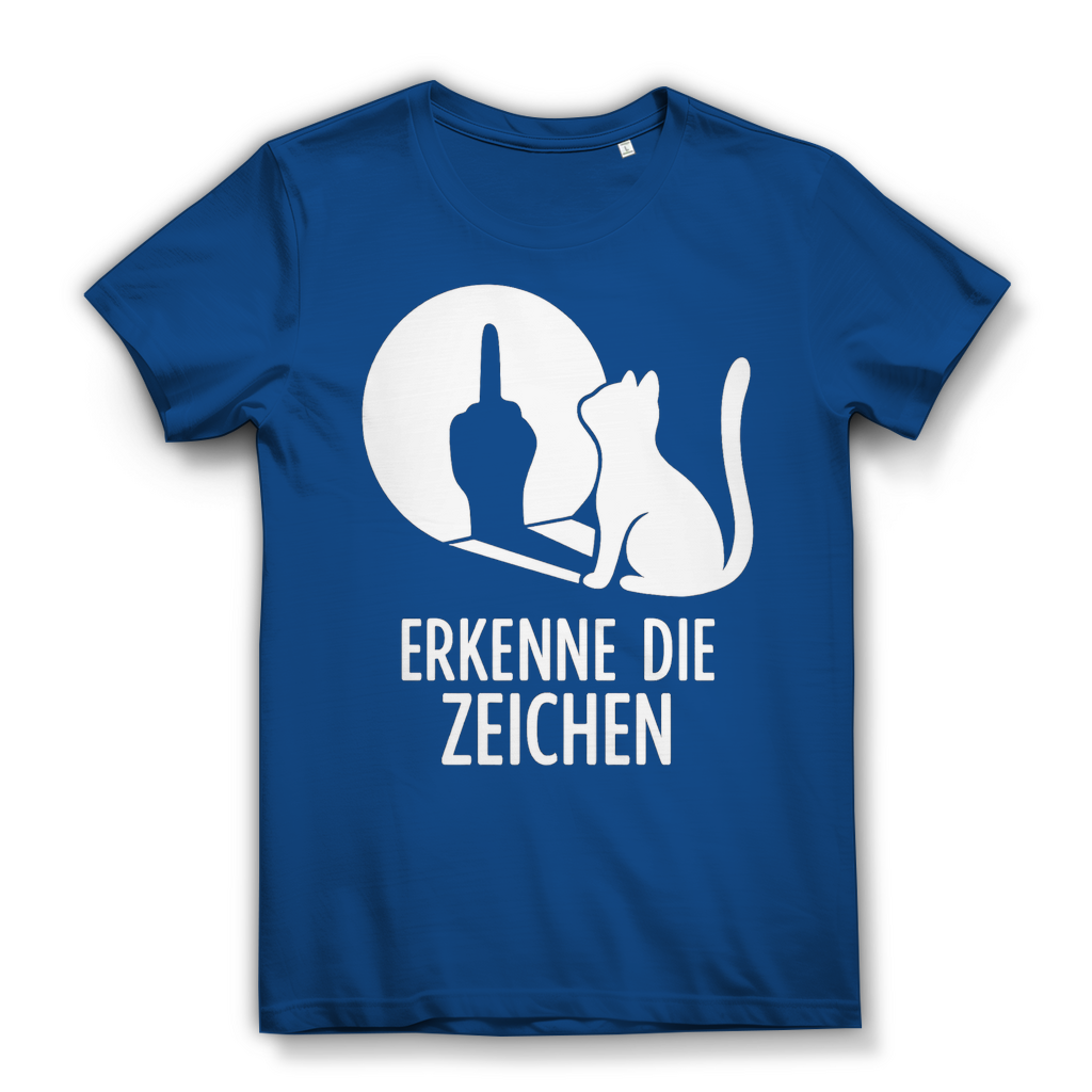 Damen Premium Bio T-Shirt Erkenne Die Zeichen Katze Katzenliebhaber Royal Blue
