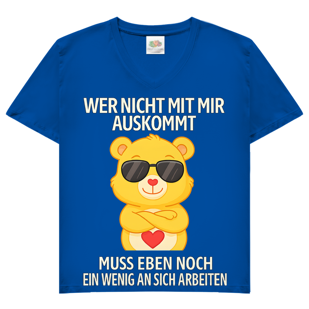Damen V-Neck T-Shirt Muss an sich Arbeiten Glücksbärchi Royal Blue