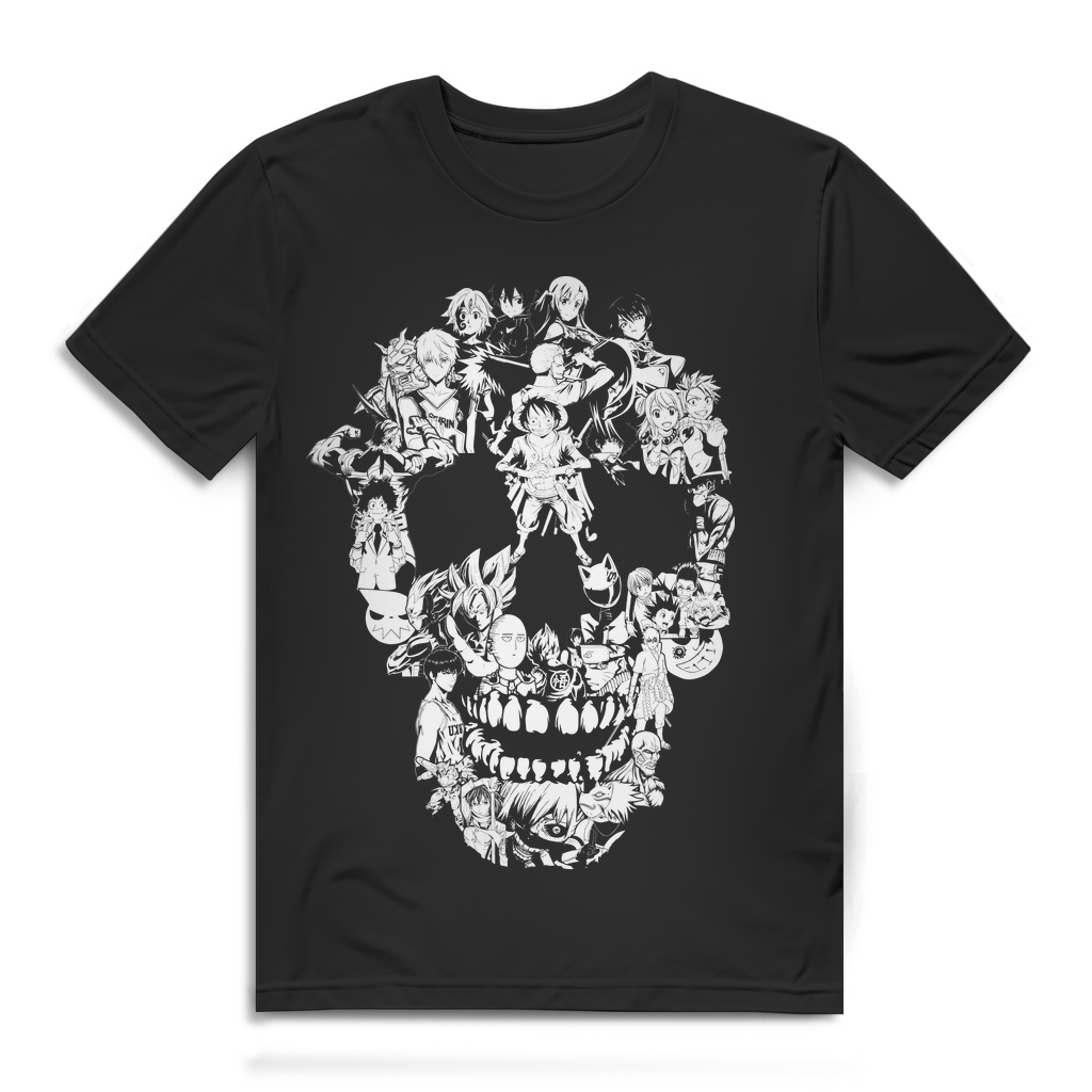 Anime Totenkopf Shirt Männer – Manga Helden Design – Skull Otaku T-Shirt Black