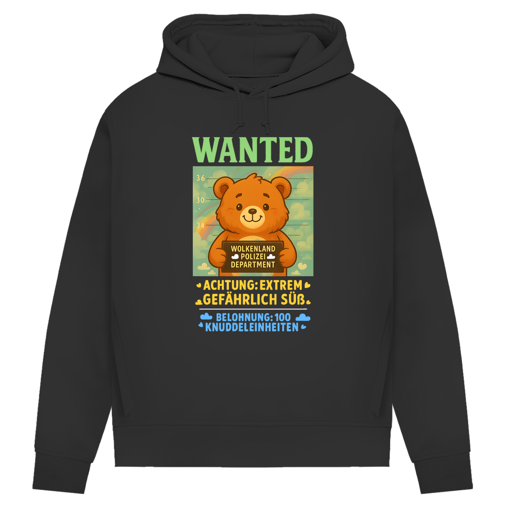 Damen Premium Bio Hoodie Wanted Glücksbärchi Wolkenland Extrem Gefährlich Süß Black Pure